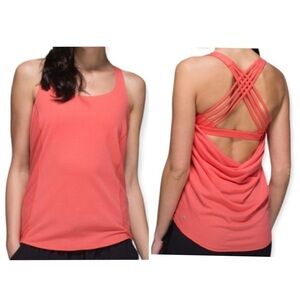 Lululemon Women's Wild Tank Top Strappy Coral Stripes size 6 Yoga Workout